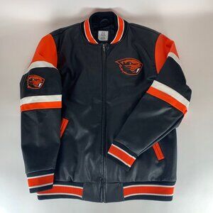 Oregon State Beavers NCAA Black Orange Pro Edge Faux Leather Jacket Mens Large
